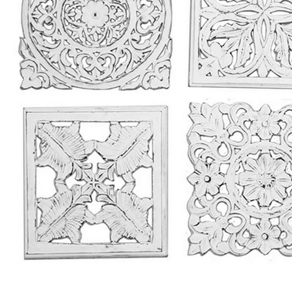 12 x 12 Wall Art Panel Set of 6, Intricate Carved Sculpture, White Finish - BM312755