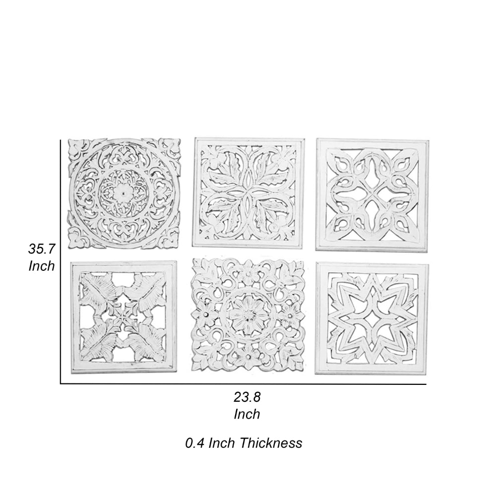 12 x 12 Wall Art Panel Set of 6, Intricate Carved Sculpture, White Finish - BM312755