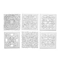 12 x 12 Wall Art Panel Set of 6, Intricate Carved Sculpture, White Finish - BM312755