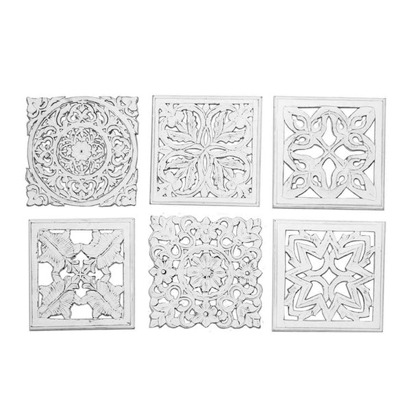 12 x 12 Wall Art Panel Set of 6, Intricate Carved Sculpture, White Finish - BM312755