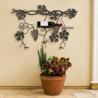 22 Inch Wall Hanging Wine Rack, Grape Bottle Stand, Black Metal - BM312756