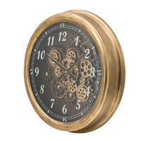 21 Inch Round Wall Clock, Gear Design, Numbered Analog, Gold Bronze Iron - BM312767