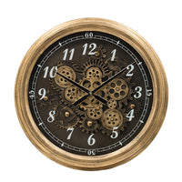 21 Inch Round Wall Clock, Gear Design, Numbered Analog, Gold Bronze Iron - BM312767