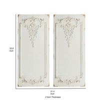 16 x 36 Large Wall Art Decor Panel Set of 2, Carved Gold Border White Resin - BM312768