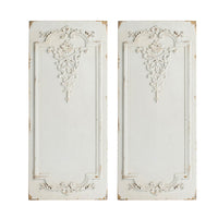 16 x 36 Large Wall Art Decor Panel Set of 2, Carved Gold Border White Resin - BM312768