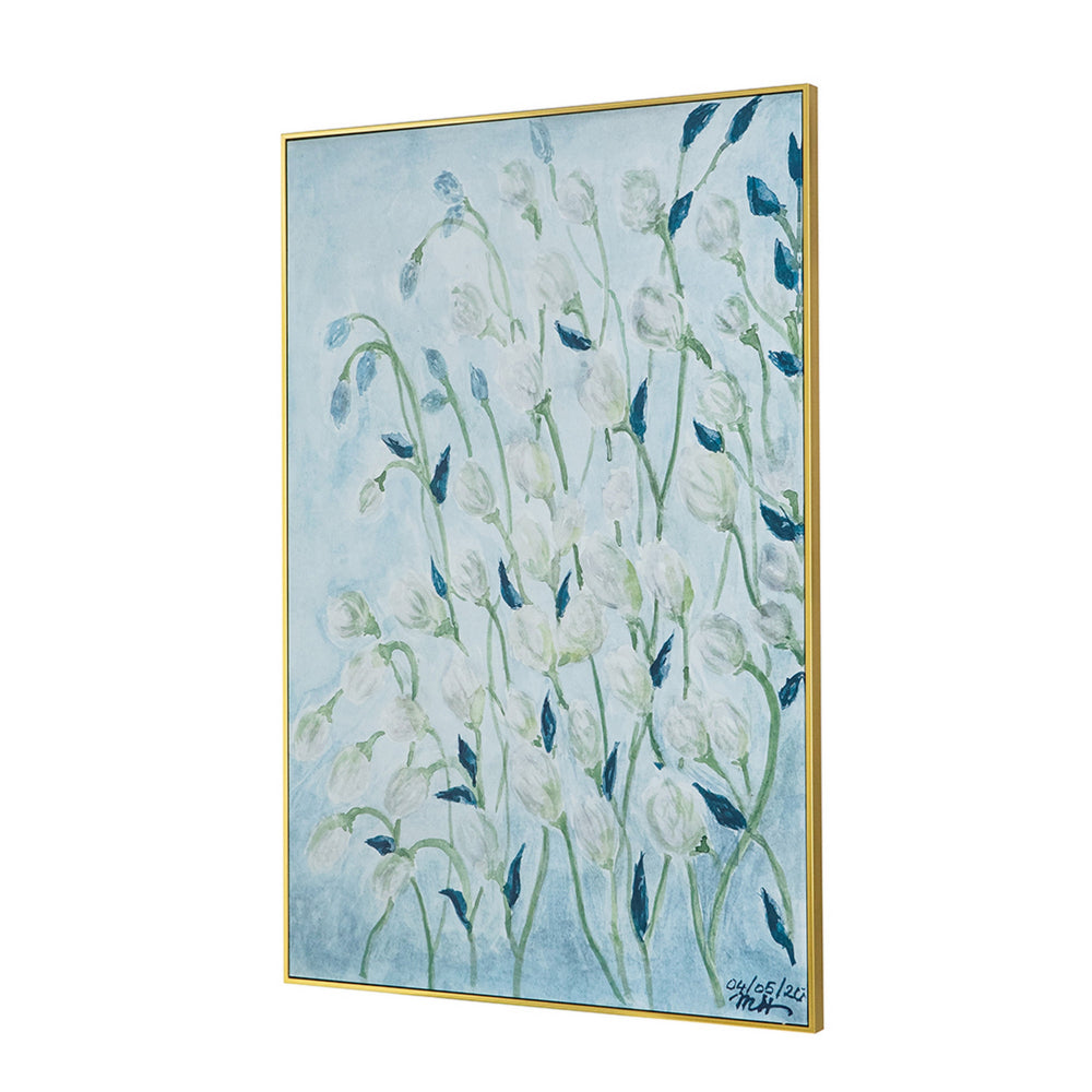 32 x 47 Inch Botanical Wall Art Decor, Blue White Floral Framed Canvas - BM312770