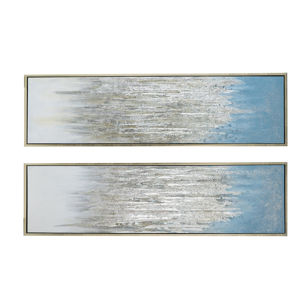 Dimy 20 x 71 Set of 2 Wall Art, Hand Painted Dahlia, Blue Silver Ombre - BM312771