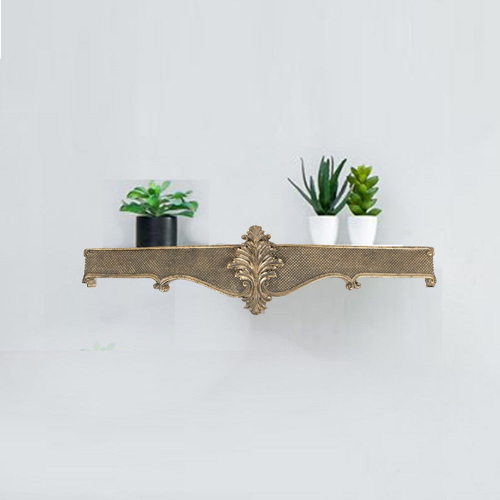 Riry 23 Inch Wall Plaque Shelf, Dotted Texture, Metal, Gold Resin Finish - BM312775