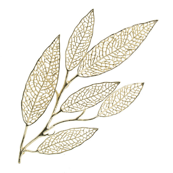 35 Inch Wall Art Decor, Large Carved Leaf Design, Aluminum Gold Finish - BM312776