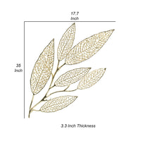 35 Inch Wall Art Decor, Large Carved Leaf Design, Aluminum Gold Finish - BM312776