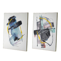 24 x 32 Abstract Wall Art Set of 2, Black and Blue Painting, Silver Wood - BM312777