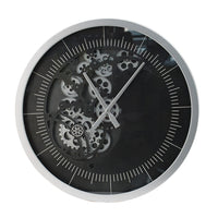 Reny 23 Inch Wall Clock, Decorative Gear Design, Round, Silver, Black Iron - BM312778