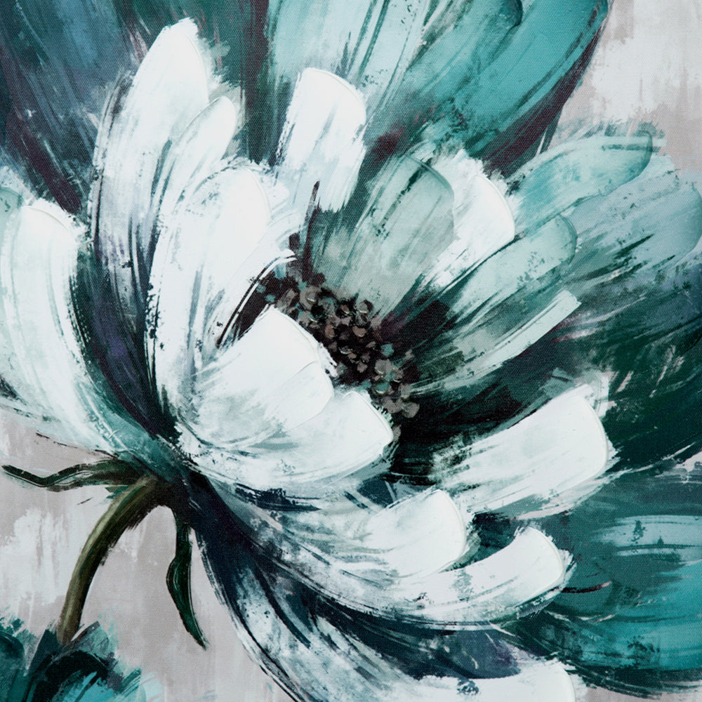 Ayn 24 x 32 Floral Wall Art, Handpainted, Blue, Green, Gray, Wood Frame - BM312779