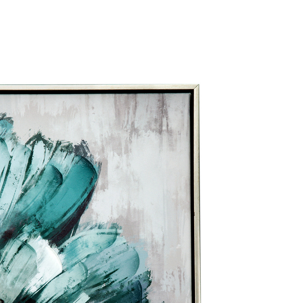 Ayn 24 x 32 Floral Wall Art, Handpainted, Blue, Green, Gray, Wood Frame - BM312779