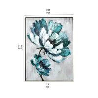 Ayn 24 x 32 Floral Wall Art, Handpainted, Blue, Green, Gray, Wood Frame - BM312779