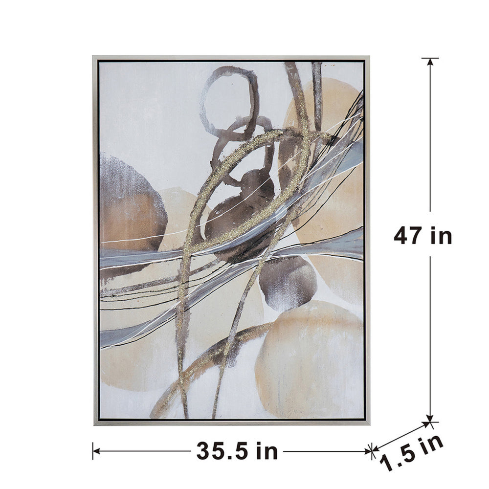 Bny 35 x 47 Abstract Wall Art Print, Watercolor Oil Painting, Brown, Silver - BM312781