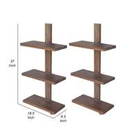 Firy 37 Inch Set of 2 Hanging Shelves, 3 Tiers, Natural Waru Wood Finish - BM312784