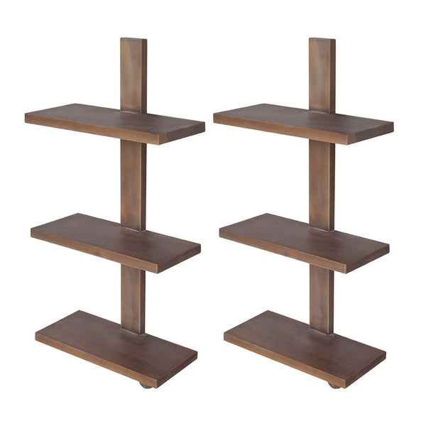 Firy 37 Inch Set of 2 Hanging Shelves, 3 Tiers, Natural Waru Wood Finish - BM312784