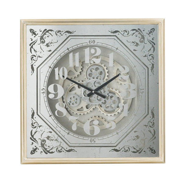 Viry 24 Inch Square Wall Clock, Analog Gear Design, Black White Iron Finish - BM312786