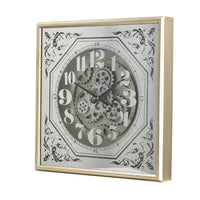 Viry 24 Inch Square Wall Clock, Analog Gear Design, Black White Iron Finish - BM312786