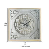 Viry 24 Inch Square Wall Clock, Analog Gear Design, Black White Iron Finish - BM312786