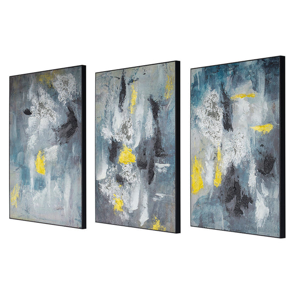 24 x 40 Set of 3 Framed Wall Art, Abstract Modern Style, Gold, Blue - BM312789