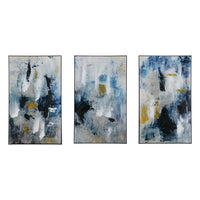 24 x 40 Set of 3 Framed Wall Art, Abstract Modern Style, Gold, Blue - BM312789