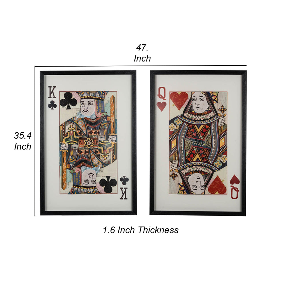 24 x 35 Set of 2 Framed Wall Art, King Queen Card Pair, Gold, Black, Red - BM312792