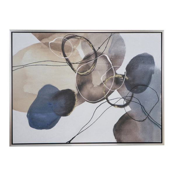 35 x 47 Framed Wall Art, Landscape Abstract Watercolor, Modern White, Blue - BM312795