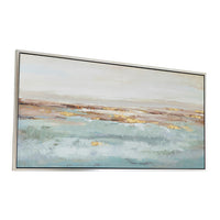 30 x 59 Framed Wall Art, Abstract Ocean Oil Painting, Modern White Blue - BM312796