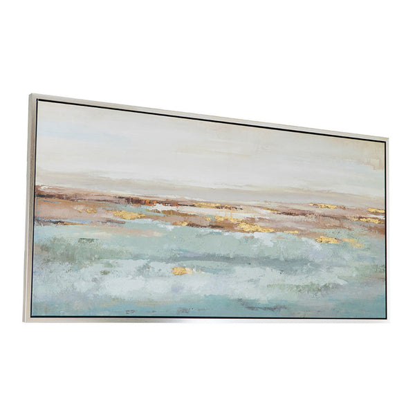 30 x 59 Framed Wall Art, Abstract Ocean Oil Painting, Modern White Blue - BM312796