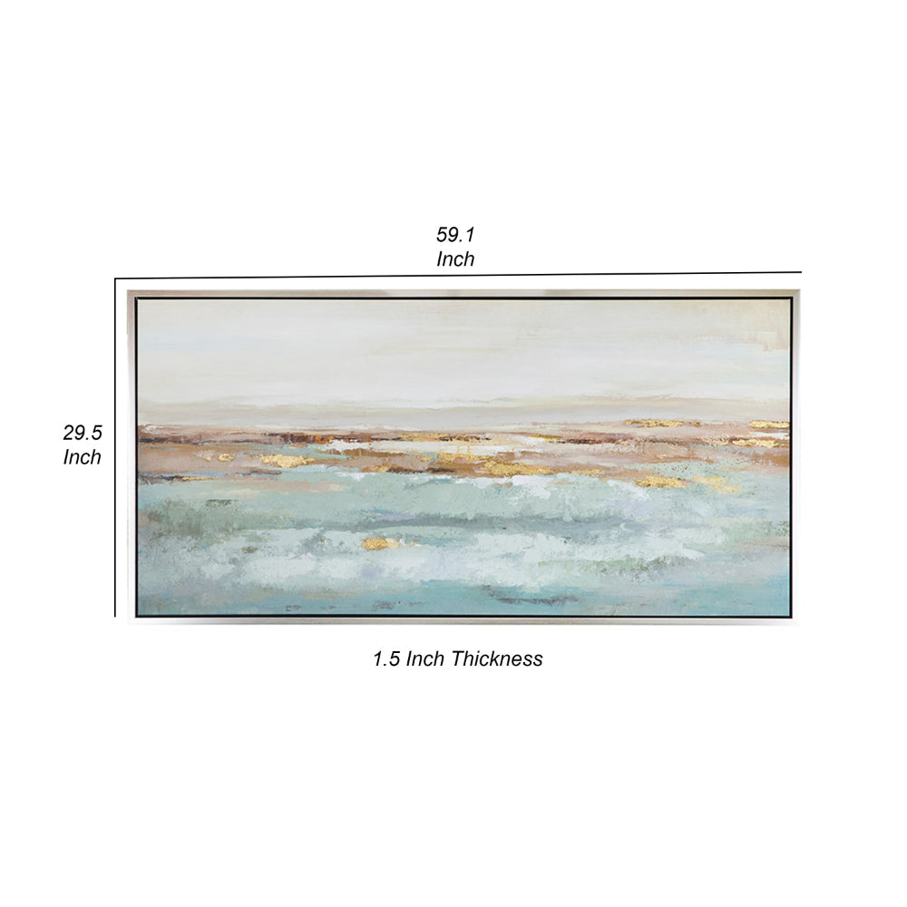 30 x 59 Framed Wall Art, Abstract Ocean Oil Painting, Modern White Blue - BM312796