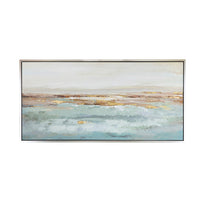 30 x 59 Framed Wall Art, Abstract Ocean Oil Painting, Modern White Blue - BM312796