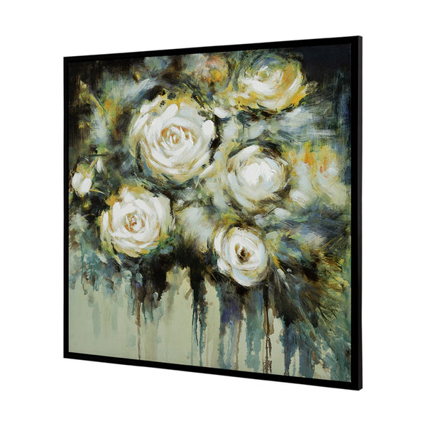 39 x 39 Framed Wall Art, Dreamy Floral Hand Painting, Black, Green, White - BM312797