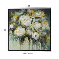 39 x 39 Framed Wall Art, Dreamy Floral Hand Painting, Black, Green, White - BM312797