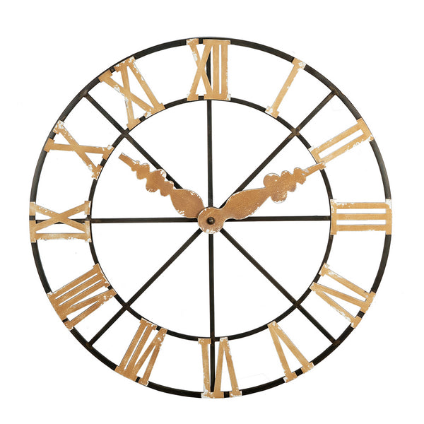 46 Inch Faux Clock Wall Decor, Round, Vintage Style, Gold, Black Finish - BM312801