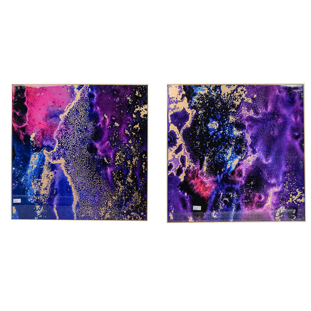 35 x 35 Set of 2 Framed Wall Art Prints, Gold Pink Purple Abstract Painting - BM312803