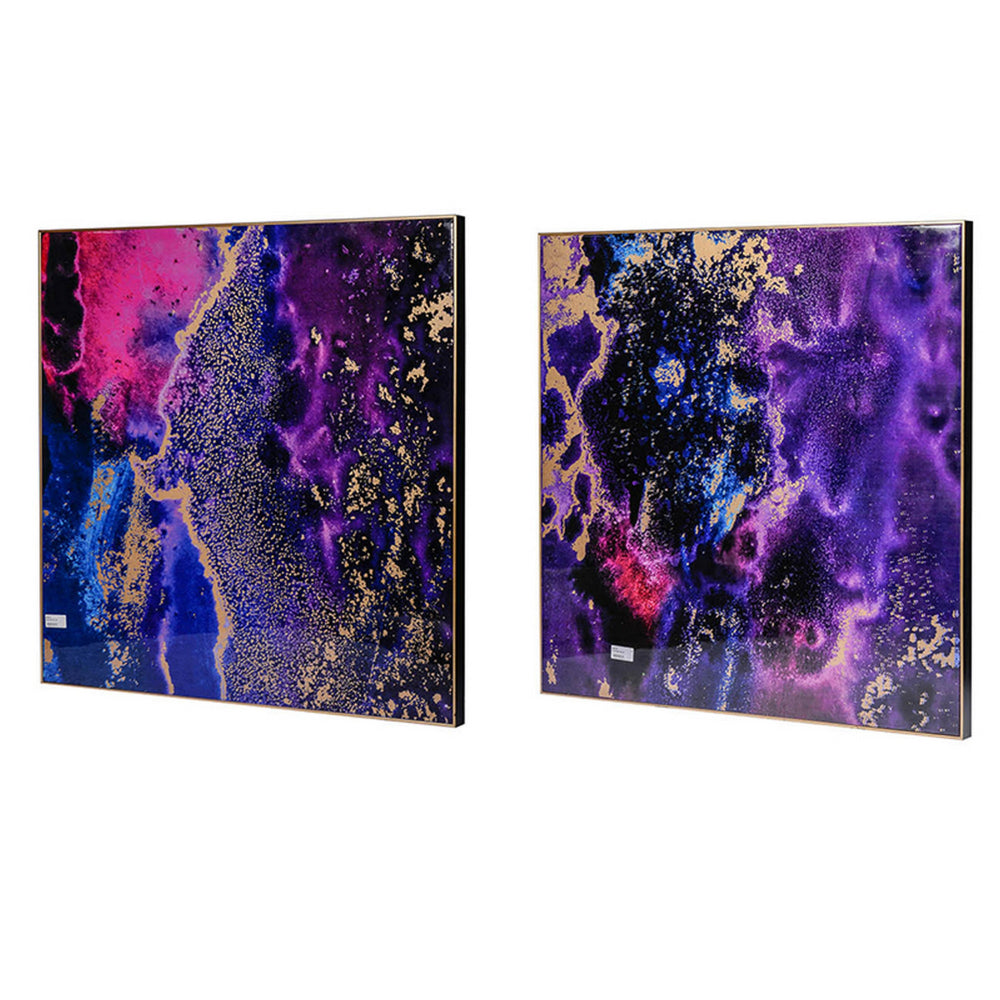 35 x 35 Set of 2 Framed Wall Art Prints, Gold Pink Purple Abstract Painting - BM312803