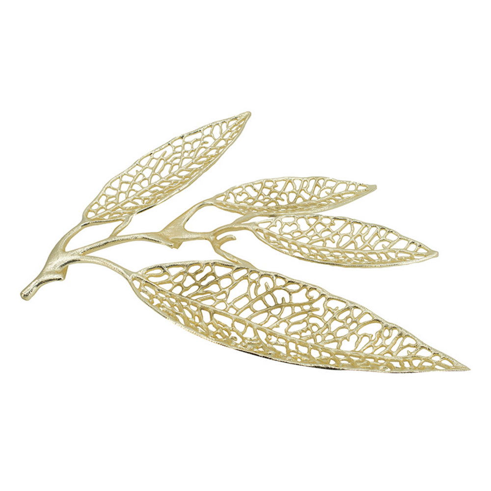 18 Inch Set of 2 Wall Art Decor Pieces, Leaf Design, Modern Gold Finish - BM312806