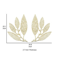 18 Inch Set of 2 Wall Art Decor Pieces, Leaf Design, Modern Gold Finish - BM312806