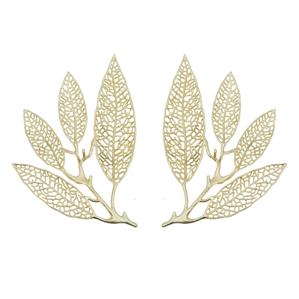 18 Inch Set of 2 Wall Art Decor Pieces, Leaf Design, Modern Gold Finish - BM312806