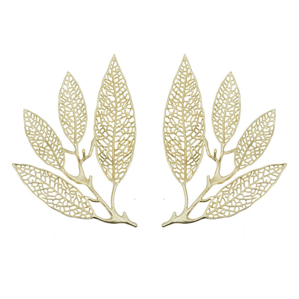 18 Inch Set of 2 Wall Art Decor Pieces, Leaf Design, Modern Gold Finish - BM312806