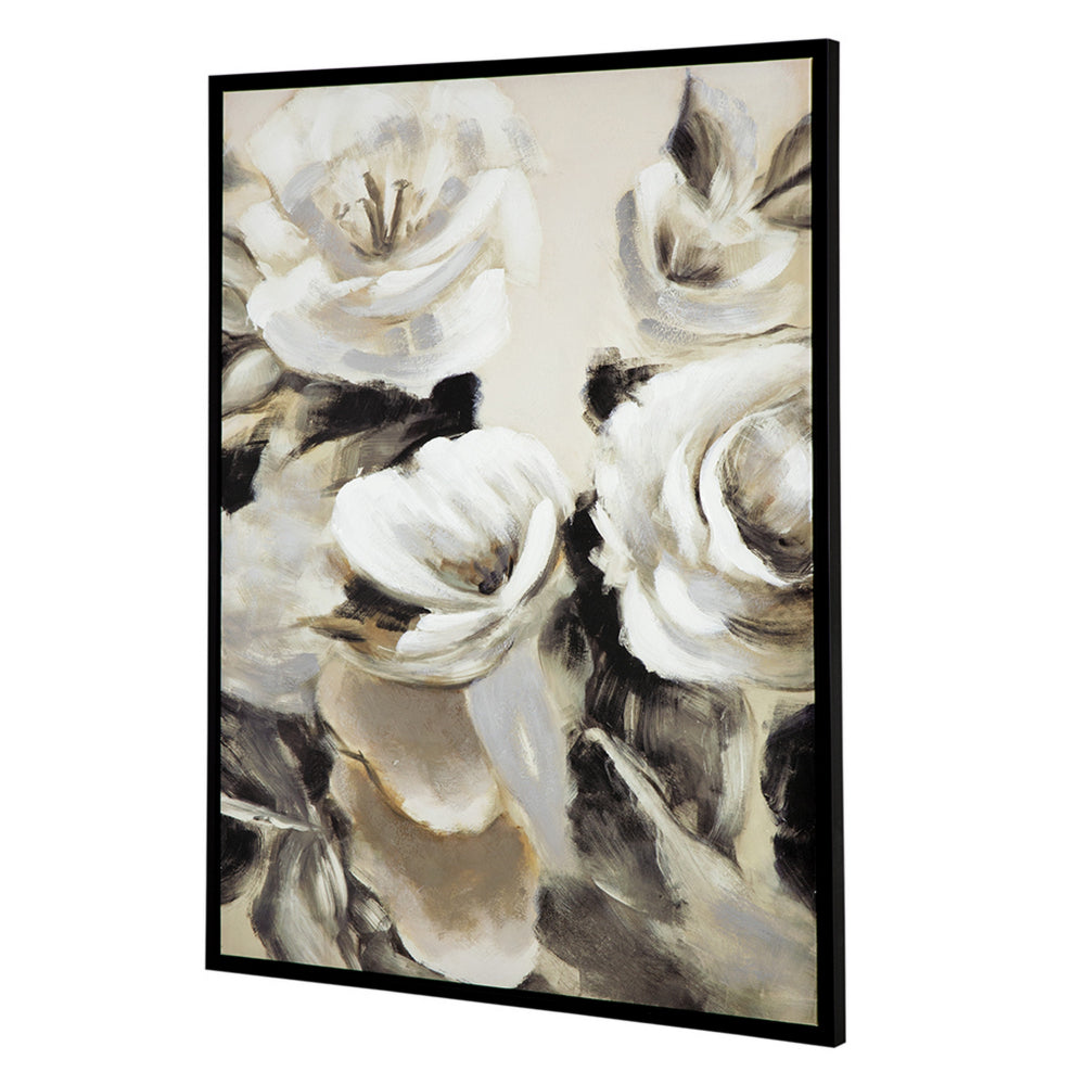 35 x 47 Framed Wall Art, Flower Print, Modern Style, Beige, Black, White - BM312807