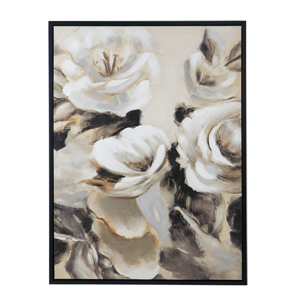 35 x 47 Framed Wall Art, Flower Print, Modern Style, Beige, Black, White - BM312807