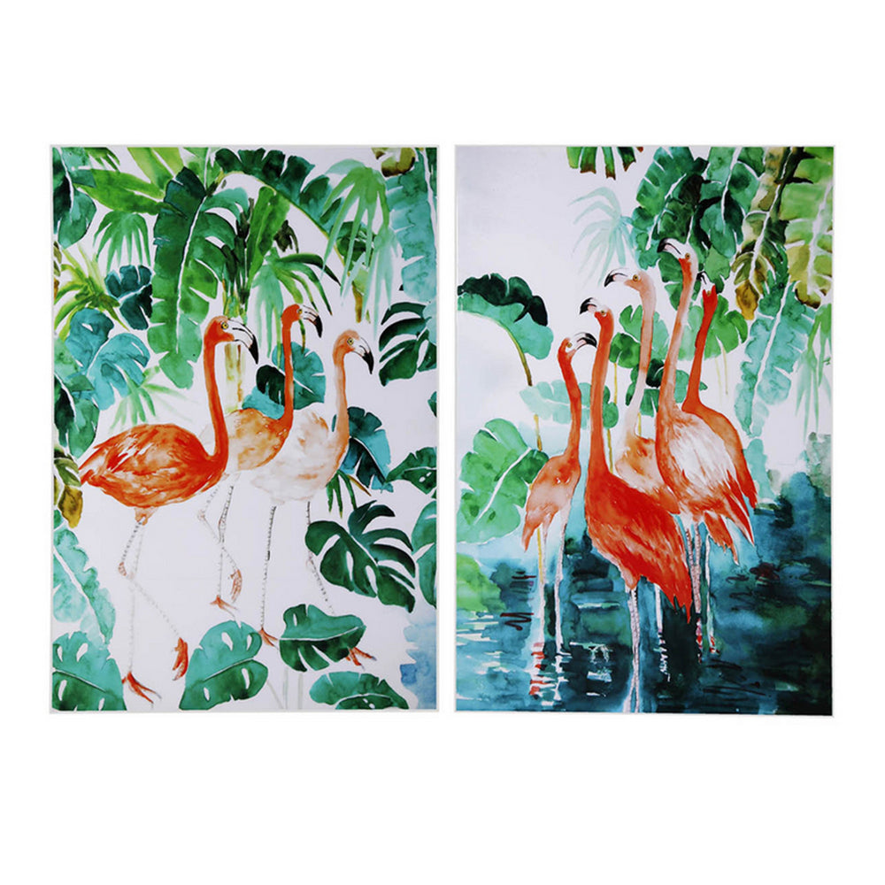 32 x 48 Set of 2 Framed Wall Art, Botanical Flamingo Print, Green, White - BM312808