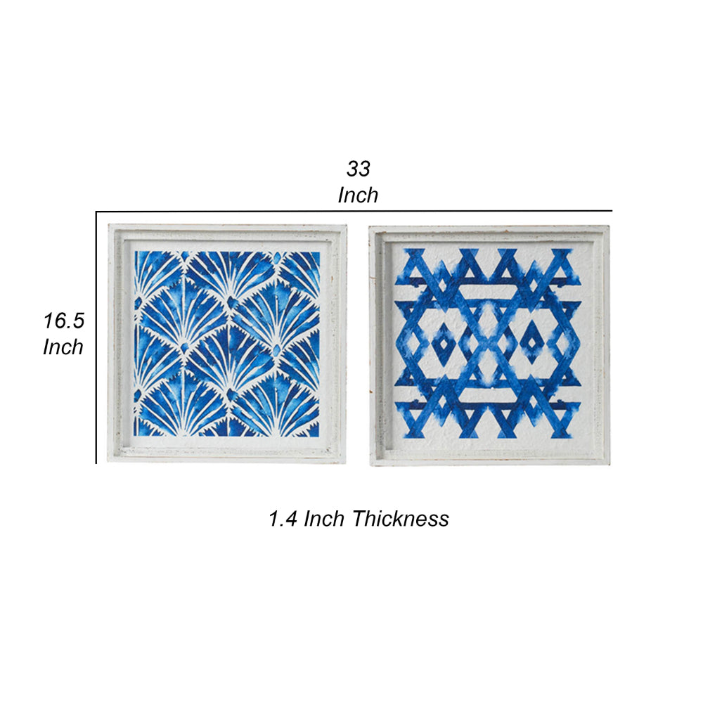 17 x 17 Set of 2 Framed Wall Art, Geometric Print, Modern, White, Blue - BM312809