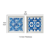 17 x 17 Set of 2 Framed Wall Art, Geometric Print, Modern, White, Blue - BM312809