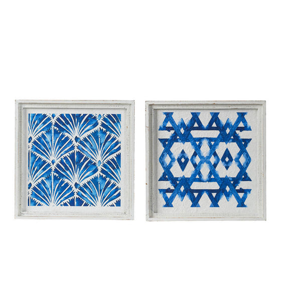 17 x 17 Set of 2 Framed Wall Art, Geometric Print, Modern, White, Blue - BM312809