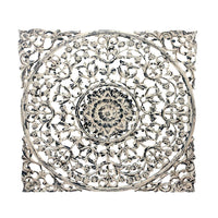 36 x 36 Decorative Wood Wall Panel, Intricate Carved Design, Silver Finish - BM312810