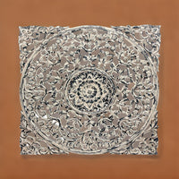 36 x 36 Decorative Wood Wall Panel, Intricate Carved Design, Silver Finish - BM312810